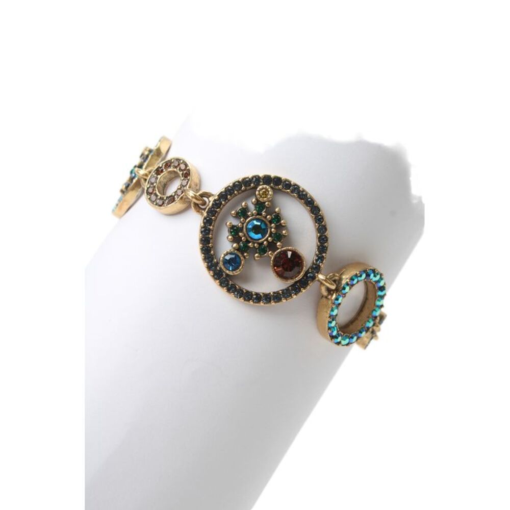 Patricia Locke Womens Gold Plated Multicolor Crystal Circle Link Bracelet 7.5"